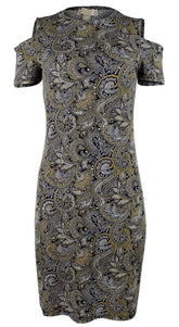 Michael Kors Women's Paisley Cold Shoulder Dress Taxi Yellow XS