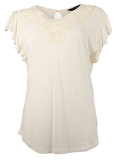 Lauren Ralph Lauren Women's Flutter Sleeve Blouse Top Winter Cream XL