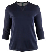 LAUREN RALPH LAUREN Women's Plus Size Mesh Sleeve Crewneck Sweater