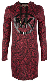 Michael Kors Women's Printed Hooded Dress X-Small Crimson