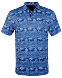Bugatchi Men's Hendrix Palms & Waves Print Polo Shirt Small Classic Blue