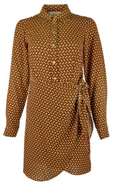 Michael Kors Women's Printed Button Down Collar Tie Waist Shirt Dress X Small