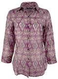 Lauren Ralph Lauren Women's Ikat Printed Button Down Blouse Top-M-Medium