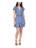 Michael Kors Women's Faux Wrap Smocked Waist Ruffled Hem Dress