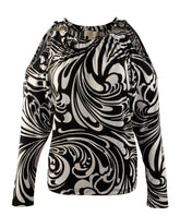 Women's Paisley Double Strap Cold Shoulder Shirt Top Black Multi