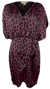 Michael Kors Women's Giraffe Printed Flutter Faux Wrap Dress