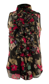 Lauren Ralph Lauren Women's Petite Ruffled Button Down Floral Blouse BM 14P