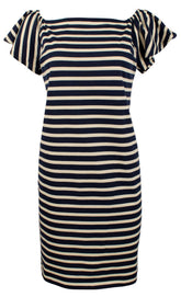 Lauren Ralph Lauren Women's Petite Off the Shoulder Striped Dress Indigo Blue