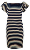 Lauren Ralph Lauren Women's Petite Off the Shoulder Striped Dress Indigo Blue
