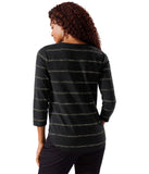 Tommy Bahama Women's Ashby Metalic Stripe 3/4 Sleeve T-Shirt Blck X-Small