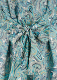 Michael Kors Women's Paisley Cold Shoulder Self Tie Belt Long Sleeved Dress