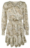 Michael Kors Women's Long Sleeve Paisley Print V Neck Midi Dress