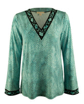 Michael Kors Women's Long Sleeve Printed V Neck Tunic Top
