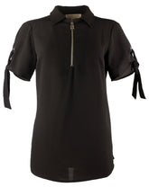 Michael Kors Women's Grommet and Tie Sleeve Top-BLK-L