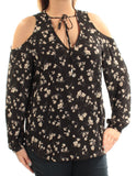 Lauren Ralph Lauren Women's Floral Print Cold Shoulder Blouse Black, Long Sleeves