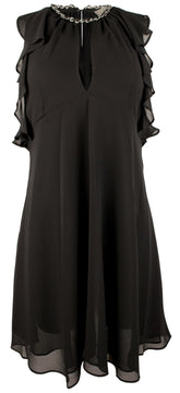 Michael Kors Women's Chain Trim Keyhole Neckline Halter Dress Blk X Small