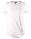 Ralph Lauren Women's Purple Striped Twist-Knot Linen Blend Short Sleeve Tee, Size M