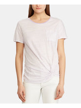 Ralph Lauren Women's Purple Striped Twist-Knot Linen Blend Short Sleeve Tee, Size M