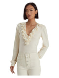 Lauren Ralph Lauren Women’s Ruffle Trim Jersey Sweater in Mascarpone Cream (X