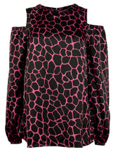 Michael Kors Women's Plus Giraffe Print Long Cold Shoulder Blouse Top