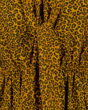 Michael Kors Women's Leopard Printed Cap Sleeve Tie Neck Dress Marigold