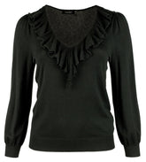 Ralph Lauren Lauren Women's Plus Size Ruffle Trim V-Neck Pullover Sweater Top Blk 2X