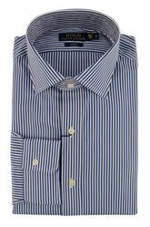 Polo Ralph Lauren Men's Slim Fit Striped Poplin Dress Shirt, Neck 17.5" (44cm), Blue/White