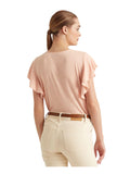 Ralph Lauren Lauren Womens Lace Trim Flutter Sleeves T-Shirt Pink S