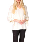 Michael Kors Women's Patterned V Neck Tie Sleeve Top Blouse Small