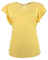Lauren Ralph Lauren Women's Petite Linen Blend Flutter Sleeve Blouse Top Yellow XS
