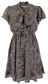 Michael Kors Women's Paisley Cap Sleeve Tie Neck Dress