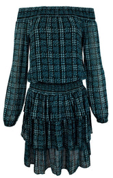 Michael Kors Tweed Haberdashery Print Georgette Off The Shoulder Dress