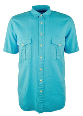 Polo Ralph Lauren Men's Big & Tall Linen Cotton Short Sleeve Shirt AquaBlue LT