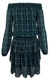 Michael Kors Tweed Haberdashery Print Georgette Off The Shoulder Dress