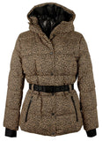 Michael Michael Kors Women's Hooded Animal Print Belted Puffer Coat Jacket X-Large