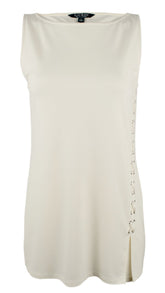 Lauren Ralph Lauren Lace-Up Ponte Tank Top (Herbl Milk, Medium)