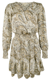 Michael Kors Women's Long Sleeve Paisley Print V Neck Midi Dress