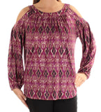 Lauren Ralph Lauren Women's Relaxed Shoulder Blouse Top, Multi/Berry, X-Large