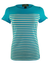 Lauren Ralph Lauren Active Women's Short Sleeve Striped Mesh Yoke Top