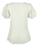 Michael Kors Women's Ruffle Rhinestone Top-RW-XS Bone