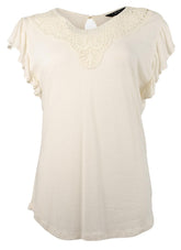 Lauren Ralph Lauren Womens Linen Crochet Trim Blouse Ivory L