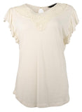 Lauren Ralph Lauren Womens Linen Crochet Trim Blouse Ivory L
