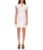 Michael Kors Women's Seersucker Split V Neck Cap Flutter Sleeve Dress