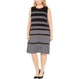 Michael Kors Women's Plus Houndstooth Sleeveless Shift Dress Black White