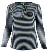 Michael Kors Women's Plus Cutout Lace Up Ribbed Striped Top