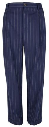Lauren Ralph Lauren Women's Petite Pleated Pinstripe Twill Straight Pants 14P French Navy