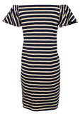 Lauren Ralph Lauren Women's Petite Off the Shoulder Striped Dress Indigo Blue