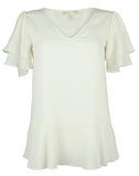 Michael Kors Women's Ruffle Rhinestone Top-RW-XS Bone