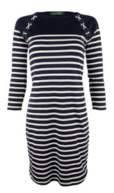 Lauren Ralph Lauren Women's Lace Up Shoulder Striped Dress NW XL