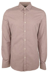 Men's Trim Fit Mini Check Long Sleeves Shirt-C-XX-Large Cordovan